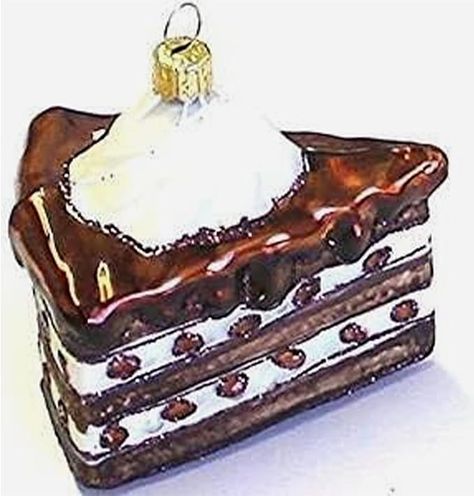 Amazon.com: CDL 4" Chocolate Layer Brown Cake Decorated With White Cream Traditional/Glitter Christmas Tree Glass Hanging Food Themed Ornament Mouth Blown Glass G41 : Home & Kitchen Food Christmas Ornaments, Cake On A Plate, Sugarplum Christmas, Brown Cake, Christmas Tree Food, 4 Cake, Glitter Christmas Tree, Food Christmas, Faux Christmas