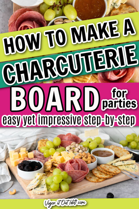 How to Make a Charcuterie Board: Simple Step by step directions for parties. Perfect for summer cookouts BBQs, or picnic appetizers, and great for holidays like Thanksgiving, Christmas, and Easter. Learn how to build a charcuterie board that is easy and impressive for beginners. Meats, cheeses, salami roses, nuts, fruits, and crackers make a great charcuterie board with a beautiful diy design that looks professional. Relish Tray Charcuterie Board, How To Do Charcuterie Board, How To Design A Charcuterie Board, How To Build Charcuterie Board, Building A Charcuterie Board, Easy Diy Charcuterie Board, Charcuterie Board How To, How To Assemble A Charcuterie Board, How To Arrange A Charcuterie Board