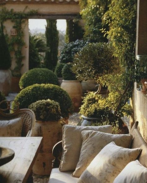 Garden With Seating Area, Italian Landscaping, Garden With Seating, Seating Area Design, Small Courtyard Garden, Italian Patio, Orange Lamp, Provence Garden, Small Courtyard