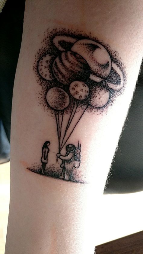 Planets balloon tattoo Astro Tattoo, Astronomy Tattoos, Should I Get A Tattoo, Teardrop Tattoo, Classy Tattoo, Archangel Michael Tattoo, Astronomy Tattoo, Michael Tattoo, Tatts Ideas