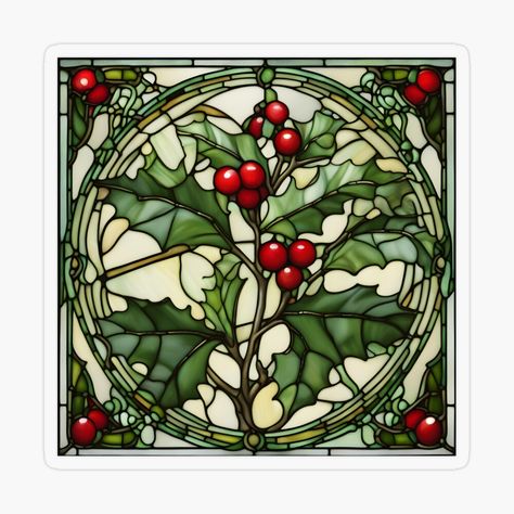 Get my art printed on awesome products. Support me at Redbubble #RBandME: https://www.redbubble.com/i/sticker/Christmas-Holly-in-stained-glass-by-NouveauAge/154645834.O9UDB?asc=u Mistletoe Ornament, Yankee Swap, Stain Glass Window Art, Secret Santa Gift Ideas, Mistletoe Christmas, Mistletoe Kiss, Holly Tree, Glass Window Art, Glass Sticker