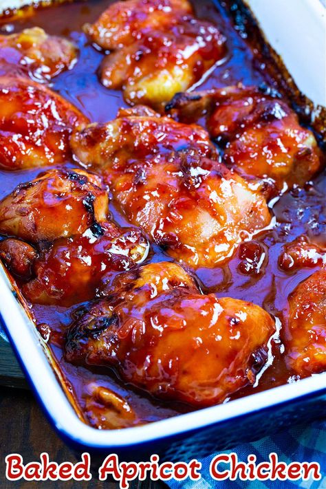 Baked Apricot Chicken Pioneer Woman Braised Chicken With Apricots, Jelly Chicken Recipes, Chicken Apricot Preserves Recipe, Apricot Chicken Recipes Baked, Apricot Chicken Thighs, Apricot Chicken Breast, Baked Apricot Chicken, Apricot Preserves Recipe, Apricot Glazed Chicken