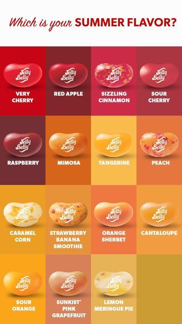 Jelly Belly on Instagram: "Embrace the vibrant hues of summer and let your taste buds choose a flavor from our summer palette! Indulge in the sweet burst of sunshine with our tangy Tangerine, savor the refreshing coolness of Cantaloupe, or dive into the juicy essence of our sunset-inspired Raspberry jelly bean. Which summer hue will awaken your senses today? #summervibes" Jelly Belly Flavors, Peach Jelly, Vintage Sweets, Sour Cherry, Jelly Belly, Meringue Pie, Taste Buds, Jelly Beans, Red Apple