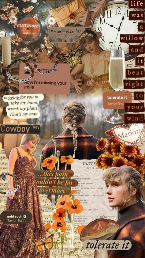 evermore wallpaper Evermore Wallpaper Taylor Swift, Evermore Era Aesthetic, Folkmore Aesthetic, Evermore Background, Taylor Swift Collage Wallpaper, Evermore Collage, Taylor Swift Evermore Aesthetic, Taylor Swift Phone Wallpaper, Evermore Wallpaper