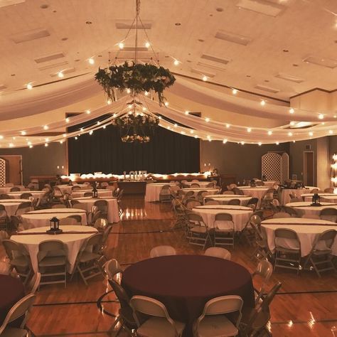 Wedding Reception Gym Decorations, Gym To Wedding Reception, Wedding Venue Lighting Indoor, Gym Decorated For Wedding Reception, Wedding Reception In Gym, Gym Wedding Decorations, Wedding In A Gym, Gym Into Wedding Reception, Decorating A Gym For A Wedding