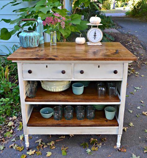 Apartment Kitchen Island, Kitchen Island Makeover, Dresser Kitchen Island, Kitchen Island Table, Farmhouse Kitchen Island, Kitchen Island Decor, Potting Bench, Island Decor, Diy Kitchen Island