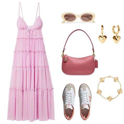 Dress Outfit Layout, Polyvore Outfits Aesthetic, Pink Pink Pink, Dressy Casual Outfits, Outfit Layout, Long Dress Casual, Baggy Pants, Dress Outfit, Pink Pink