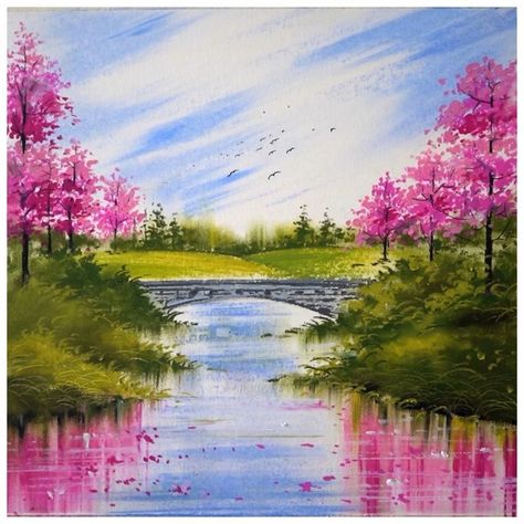 Beautiful oil pastel drawing - Landscape with Cherry blossom trees | oil pastel, cherry blossom, drawing, tutorial | Cherry blossom trees - beautiful oil pastel drawing tutorial | By Morning Drizzle Pastel Colour Scenery Drawing, Oil Pastel Drawing Landscape, Scenery Painting Oil Pastel, Scenery Pastel Drawing, Pastel Scenery Drawing, Oil Pastel Landscape Beautiful, Beautiful Scenery Drawing With Oil Pastels, Cherry Blossom Oil Pastel, Oil Pastel Colours Painting