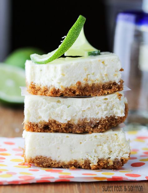 Oven baked tequila-lime cheesecake. Delicious cheesecake bars baked in convection oven. Cheesecake Squares, Lime Cheesecake, Boozy Desserts, Mexican Dessert, Cheesecake Bars, Eat Dessert, Mini Desserts, Sweets Treats, Healthy Dessert