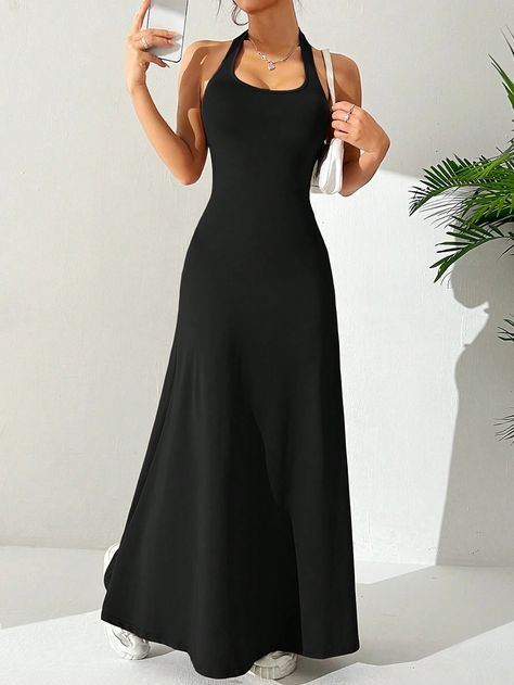 SHEIN EZwear Women Summer Solid Color Halter Backless Sleeveless DressI discovered amazing products on SHEIN.com, come check them out! Halter Top Dress, Halter Top Dresses, Top Dress, Amazing Products, Halter Top, Sleeveless Dress, Solid Color, Wardrobe, Color