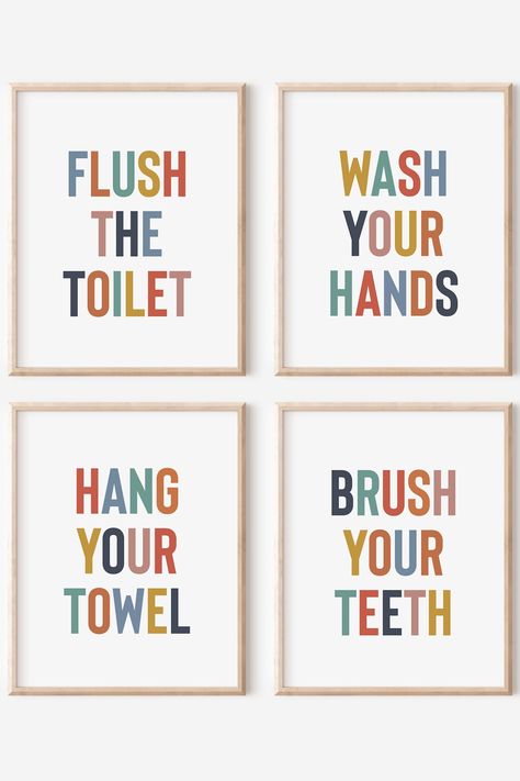 Boy And Girl Shared Bathroom, Brush Your Teeth Printable, Rainbow Bathroom Decor, Rainbow Bathroom, Toddler Bathroom, Bathroom Rules Sign, Kids Bathroom Wall, Kids Bathroom Wall Art, Brush Your Teeth