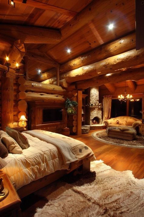 Log Cabin Mansions, Cabin Mansion, Mansion Bedroom, Log Cabin Interior, Log Cabin Ideas, Cabin Bedroom, Dream Mansion, Dream Life House, Rustic Home Design