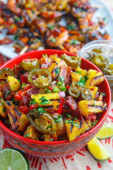 Teriyaki Grilled Pineapple Salsa with Candied Jalapenos and Bacon Grilled Pineapple Salsa, Candied Jalapenos, Closet Cooking, Bacon Recipe, Pineapple Salsa, Grilled Pineapple, Bacon Recipes, Drink Recipe, Salsa Recipe