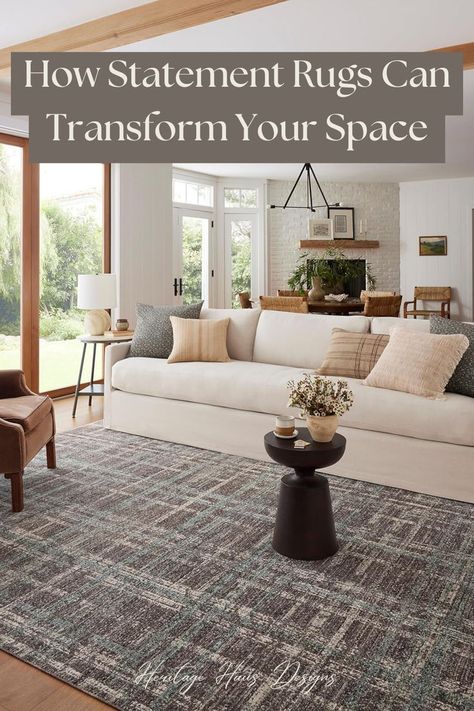 Learn how to use bold, statement rugs to transform any room! Discover design tips that help you add style, color, and personality to your space. Rugs Over Carpet Living Room, Area Rugs Over Carpet Living Room, Area Rugs Over Carpet, Rugs Over Carpet, Statement Rugs, Rug Over Carpet, Patterned Rugs, Statement Rug, Carpet Living Room