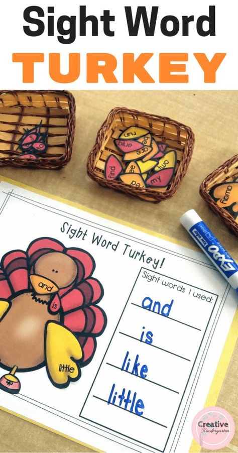 Sight Word Turkey Literacy Activity | Creative Kindergarten Thanksgiving Literacy Centers, Thanksgiving Literacy Activities, Thanksgiving Literacy, Sight Word Centers, Thanksgiving Games For Kids, Thanksgiving Kindergarten, Thanksgiving School, Literacy Centers Kindergarten, Fall Kindergarten