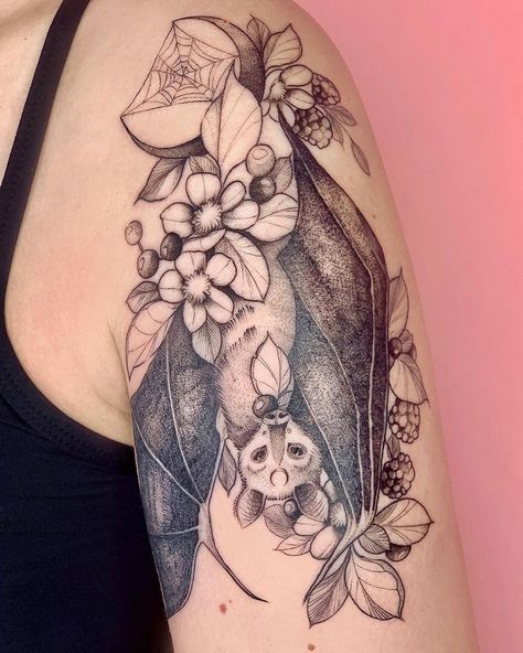 Bat Tattoos, Bats Tattoo Design, Skull Tattoo Flowers, Ac New Leaf, Bat Tattoo, Watercolor Tattoos, Fruit Bat, Red Ink Tattoos, Spooky Tattoos