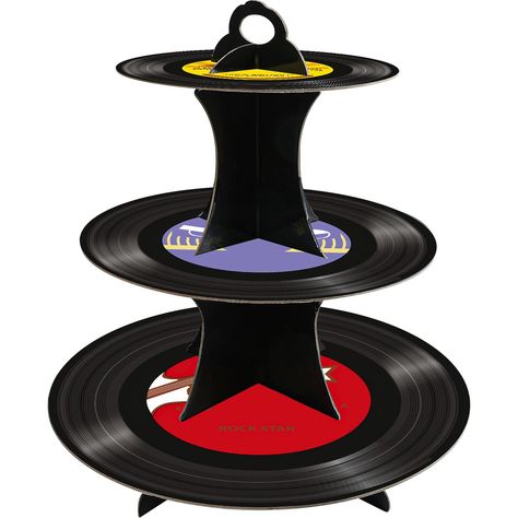 Music Awards Party Theme, Rock Band Theme Party, Record Cupcake Stand, Record Cake Stand, Music Themed Birthday Party, Rock And Roll Party, Record Cake, Music Elements, Music Party Decorations