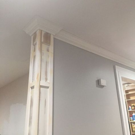 Wall Partition, Decorative Columns, Home Remodeling Diy, Crown Moulding, Diy Remodel, Wood Trim, Home Upgrades, Updating House, Crown Molding