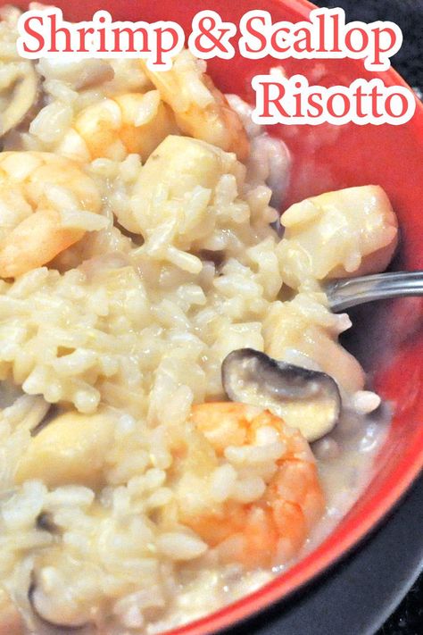 Shrimp And Scallop Risotto, Scallops And Shrimp Risotto, Seafood Rositto, Rissoto Recipes Seafood, Risotto Meals, Scallop Risotto Recipes, Scallop Mushroom, Scallop Risotto, Seafood Medley