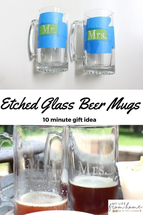 Creative Homemade Gifts, Personalized Beer Mugs, Etching Cream, Entertaining Outdoors, Unique Glassware, Diy Beer, Diy Gifts For Men, Diy Wedding Gifts, Glass Beer Mugs