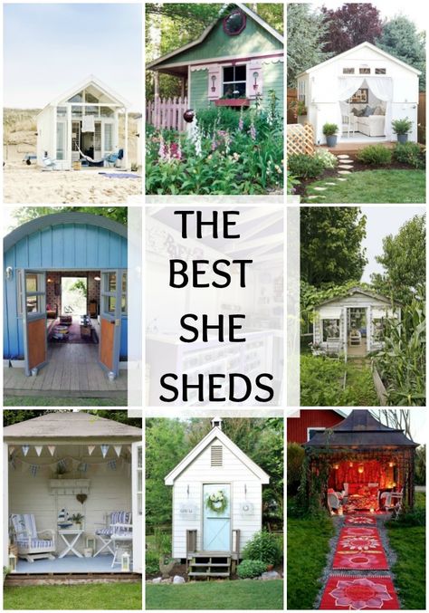 Do you want a backyard retreat all to yourself? Check out these AMAZING she shed ideas on A Blissful Nest and create a space all to your own. She Shed Ideas, She Shed Designs, Office Ideas For Women, Home Office Ideas For Women, Build Your Own Shed, Shed Ideas, Build A Playhouse, Backyard Sheds, Backyard Entertaining