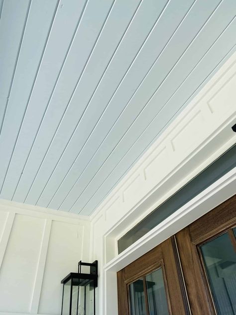 Favorite Haint Blue Ceiling Porch Color - My Modern White Farmhouse Paint Design For Bedroom, Blue Ceiling Porch, Ceiling Paint Design, Blue Ceiling Paint, Modern White Farmhouse, Blue Beadboard, Deck Ceiling, Haint Blue Porch Ceiling, Blue Porch Ceiling