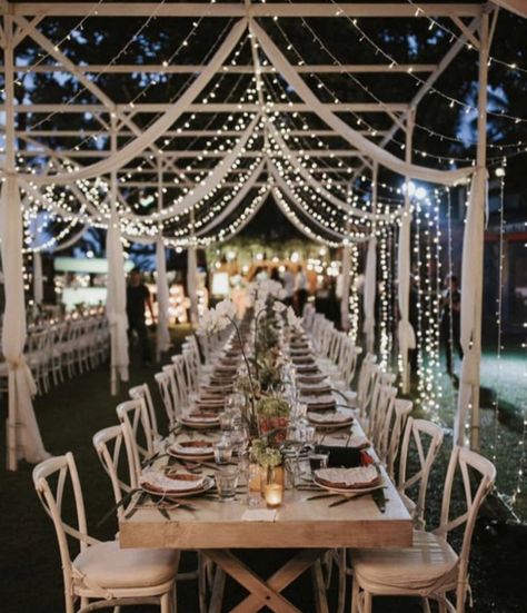 pinterest: katiedianam Mini String Lights, Smallest Wedding Venue, String Lights Wedding, Outdoor Dinner, Fairy String Lights, Planning Ideas, Wedding Lights, Small Wedding, Backyard Wedding