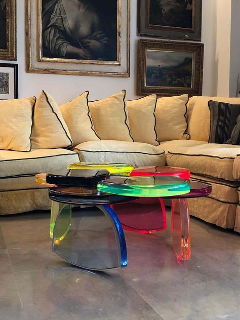 Coffee Table Bon Bon Model by Studio Superego, Italy Marble Coffe Table, Dreamy Furniture, Coffee Table Arrangements, Vintage Coffee Tables, Colorful Coffee Table, Artistic Room, Coffee Table Ideas, Steel Coffee Table, Future Apartment Decor