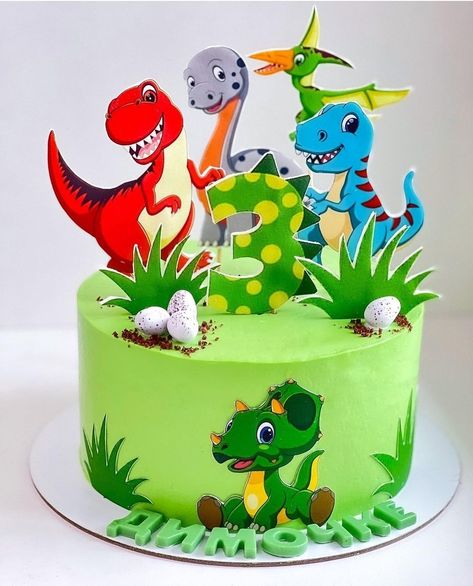 Dino Cake Birthday, Jungle Cake Design, Dinosaur Theme Birthday Cake, Dort Dinosaurus, Kids Dinosaur Cake, Dinosaur Cake For Boys, Dinosaurus Cake, Dino Theme Cake, Baby Dinosaur Cake