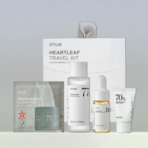 Anua - Heartleaf Soothing Trial Travel Kit 4pcs - Original Korean 77 Toner, Skincare Sets, Houttuynia Cordata, Nature Republic, The Face Shop, Lip Hair, Korean Cosmetics, Travel Kit, Tony Moly