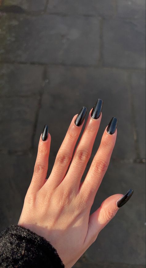 Nail art inspo. Long black acrylic coffin nails. Nail design Long Black, Black Acrylics, Plain Black, Coffin Nails, Nail Inspo, Art Inspo, Nail Designs, Nail Art, Nails