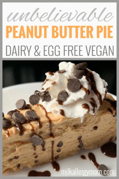 Vegan Peanut Butter Pie, Dairy Free Pies, Easy Peanut Butter Pie, Milk Allergy Mom, Egg Free Desserts, Milk Allergy, Sugar Free Sweets, Dairy Desserts, Dairy Free Cream