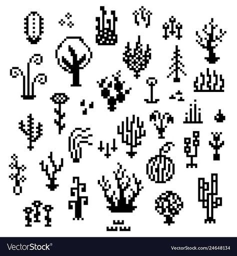 1 Bit Art, Pixel Art Monochrome, Monochrome Pixel Art, 1bit Pixel Art, Pixel Art Plants, Nature Pixel Art, 1 Bit Pixel Art, 8 Bit Pixel Art, Pixel Tattoo