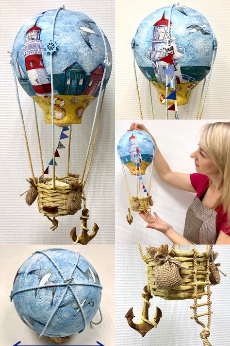 Big Hot Air Balloon Wicker Basket Nursery Theme Decorations Marine Theme Decoupage Acrylic PaintingAcrylic Air balloon Basket Big decorations decoupage Hot Marine Nursery Painting Theme wicker Check more at s://furniture.oldii.com/big-hot-air-balloon-wicker-basket-nursery-theme-decorations-marine-theme-decoupage-acrylic-painting/ Basket Nursery, Hot Air Balloon Craft, Diy Hot Air Balloons, Decorated Paper, Hot Air Balloon Decorations, Anchor Rope, Photo Zone, Balloon Crafts, Marine Theme