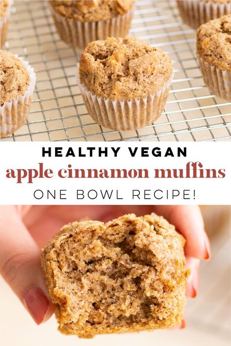 Vegan Apple Cinnamon Muffins -- This easy and healthy apple muffin recipe is the best for breakfast on the go, brunch, or a snack! Soft and fluffy muffins adorned with apple pieces and topped with a crunchy bakery-style topping. With options to make gluten-free, this muffin recipe is a must-try! #veganmuffins #healthymuffins #veganapplemuffins #healthyapplemuffins #easyveganmuffins | Mindful Avocado Vegan Apple Cinnamon Muffins, Healthy Apple Pie Smoothie, Apple Muffin Recipe, Vegan Apple Muffins, Vegan Breakfast Muffins, Apple Recipes Easy Healthy, Apple Muffins Healthy, Apple Muffin, Fluffy Muffins