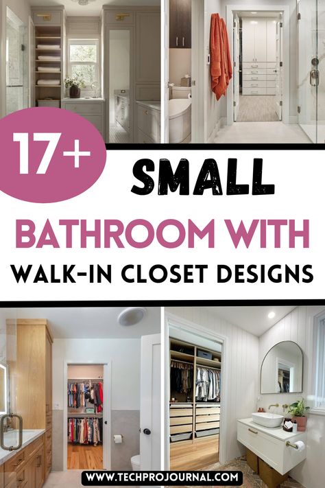 Combine function and style with these clever designs that join a small bathroom with a walk-in closet! These walk-in closet ideas maximize storage while keeping your bathroom stylish, creating an efficient, chic setup in a small area. Bathroom Layout Ideas With Closet, Combined Bedroom And Bathroom, Small Bathroom Ideas With Closet, Ensuite Bathroom Ideas Small Walk In Closet, Closet Inside Bathroom Ideas, Master Bath Closet Combo Layout Modern, Master Bath With Toilet Closet, Clothes Closet In Bathroom, Bathroom With Walking Closet