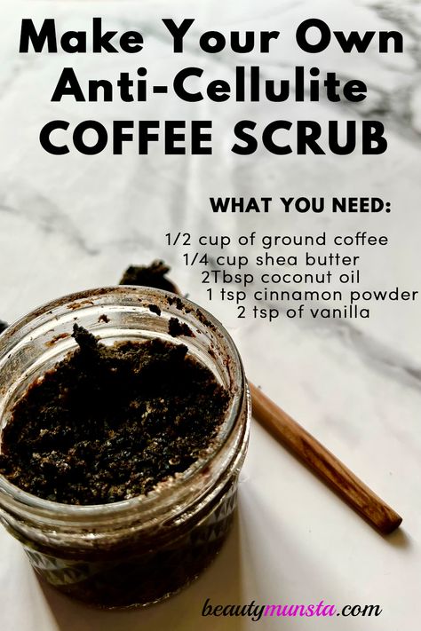 Review on coffee scrub for cellulite before and after results. In my hunt for a natural yet effective cellulite removal remedy, this is the best coffee scrub recipe I've discovered! Coffee Body Scrub Diy, Homemade Body Scrubs, Coffee Scrub Recipe, Natural Beauty Hacks, Diy Body Scrub Recipes, Benefits Of Coffee, Coffee Facial, Coffee Scrub Diy, Food For Glowing Skin