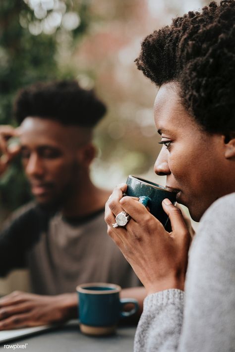 Black couple drinking coffee in the garden | premium image by rawpixel.com / Felix People Drinking Tea, Couple Drinking Coffee, Coffee In The Garden, Coffee Beans Photography, People Drinking Coffee, Couple Drinking, People Drinking, Coffee Lifestyle, Black Couple