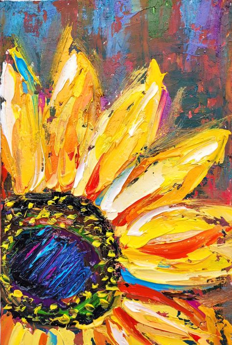 Ideas Cuadros, Simple Oil Painting, Beautiful Sunflowers, Art Sunflower, Painting Yellow, Acrylic Painting Lessons, Sunflower Gifts, Summer Painting, Oil Pastel Art