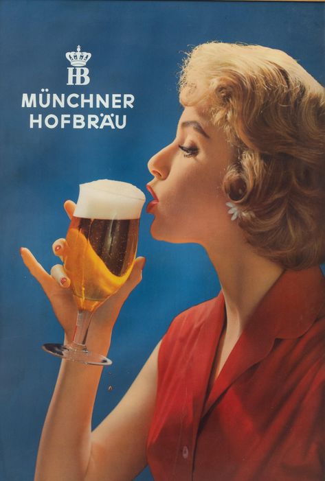 Lot - A vintage poster of Münchner Hofbräu, the '60s, 82 x 116 cm Beer Photos, Promotional Poster, Beer Girl, Beer Ad, Beer Poster, Retro Images, Collage Vintage, Girl Posters, Vintage Beer