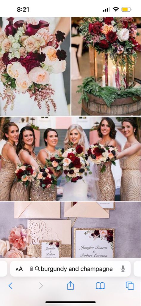 Burgundy Blush And Gold Wedding Color Palettes, Mulberry And Champagne Wedding, Burgundy Blush And Champagne Wedding, Rose Gold Fall Wedding Color Palettes, Ivory Wedding Color Schemes, Burgundy And Gold Wedding Centerpieces, Vintage Valentine Wedding, Gold And Red Wedding Theme, Red And Champagne Wedding