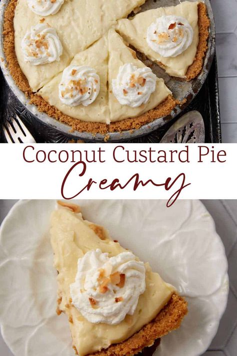 Savor the scrumptious flavors of a no-bake coconut custard pie that's not too sweet so you can enjoy the coconut flavor and creamy custard. A make-ahead pie that is perfect for any occasion. Easy Coconut Cream Pie No Bake, Individual Coconut Cream Pie, Coconut Egg Custard Pie, Coconut Custard Pie Condensed Milk, No Bake Pie Recipes, Easy Coconut Custard Pie Recipe, Coconut Custard Pie Recipe, Best Custard Pie Recipe, Coconut Cream Pie Easy