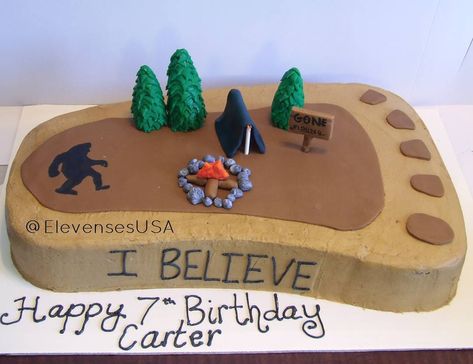 Big Foot cake Bigfoot Cake, Sasquatch Birthday, Lightning Mcqueen Birthday Cake, Bigfoot Party, Fire Cake, Bigfoot Birthday, Lego Birthday Cake, Shaped Cakes, Finding Bigfoot