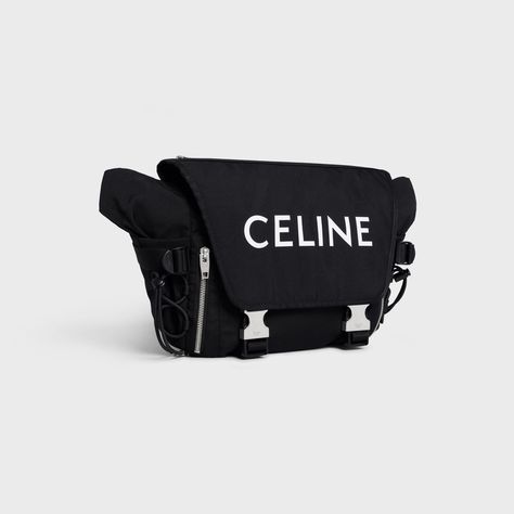 MEDIUM MESSENGER TREKKING in nylon with celine print - Black | CELINE 2022 Ss, Bags For Men, Messenger Bag Men, Celine Bag, Medium Bags, Metal Hardware, Luxury Handbags, On Shoes, Shoulder Pads