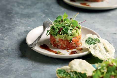 This Japanese-style salmon tartare is an impressive starter. Salmon Tartare Recipe, Tartare Recipe, Micro Herbs, Salmon Tartare, Salmon Soy Sauce, Beer Recipes, Japanese Dishes, Salmon Recipes, Fish And Seafood