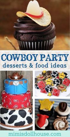 Yee-haw! Throw a rootin' tootin' cowboy birthday party with these amazing cowboy themed desserts! I'm sharing the yummiest, wildest western-themed party foods this side of the Mississippi today!! Looking for western-themed party ideas? Be sure to check out this Wild West Party, Cowboy Party and all our cowboy inspiration and ideas! via @mimisdollhouse Western Theme Party Food, Cowboy Party Decorations, Cowboy Food, Cowboy First Birthday, Cowboy Themed Birthday Party, Wild West Birthday, Rodeo Birthday Parties, Cowboy Theme Party, Rootin Tootin