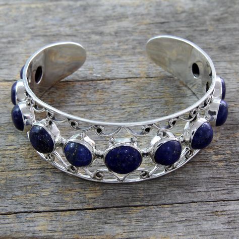 Jewelry Sapphire, Lapis Lazuli Bracelet, September Birthstone Jewelry, Lapis Lazuli Jewelry, Jewellery Moulds, Crystal Jewellery, Sterling Silver Cuff Bracelet, Art Objects, Fancy Jewelry