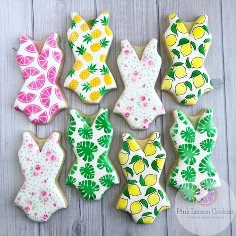 Swimsuit Cookies, Corset Cookies, Beach Stencils, Summer Sugar Cookies, Pineapple Cookies, Beach Cookies, Flooding Cookies, Swimsuit Season, Summer Cookies