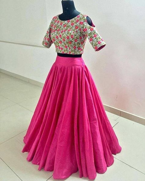 Pink floral crop top skirt  Fabric : Raw silk Blouse : Raw silk with thread embroidery Semi stich skirt Unstich blouse Making time 7 to 10 dayz  Price : 3000 INR Only! #Booknow  World Wide Shipping Available !  PayPal / WU Accepted  Stitching Service Available  To order / enquiry  Contact On WhatsApp / DM : 91 9054562754  #indianwear #ethnicwear #fashion #style #bollywood #bollywoodstyle #me #love #follow #couture #clothes #outfits #ootd #designer #usa #uk #canada #india #pakistanistyle #bridal Satin Crop Top Lehenga, Stitched Lehenga Ideas Simple, Crop Top Lehenga Stitching Ideas, Latest Crop Top Designs For Lehenga Party Wear, Crop Top Designs For Long Skirt, Crop Top And Skirt Indian Weddings, Long Skirt Top Designs, डिजाइनर कपड़े, Flair Skirt