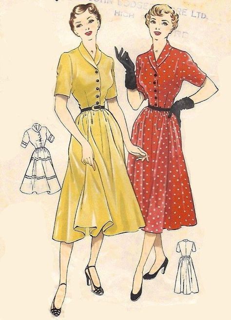 Tea Dress Pattern, 40s Mode, 1940s Dress Pattern, Economy Design, 1940 Dress, Retro Lifestyle, 1940's Style, Fashion Timeline, Sewing Vintage